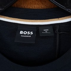 HUGO BOSS Shirt Mens Large Black Pullover Crew Ribbed Modal Logo T-Shirt Tee