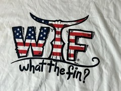 NWT What The Fin Shirt Mens XXL White American Flag Whale Patriotic Fishing Tee