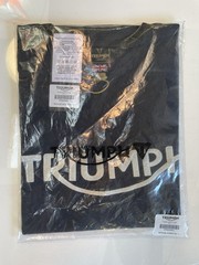 Triumph T-Shirt Mens Large Bamburgh Jet Black Spellout Logo Short Sleeve Casual