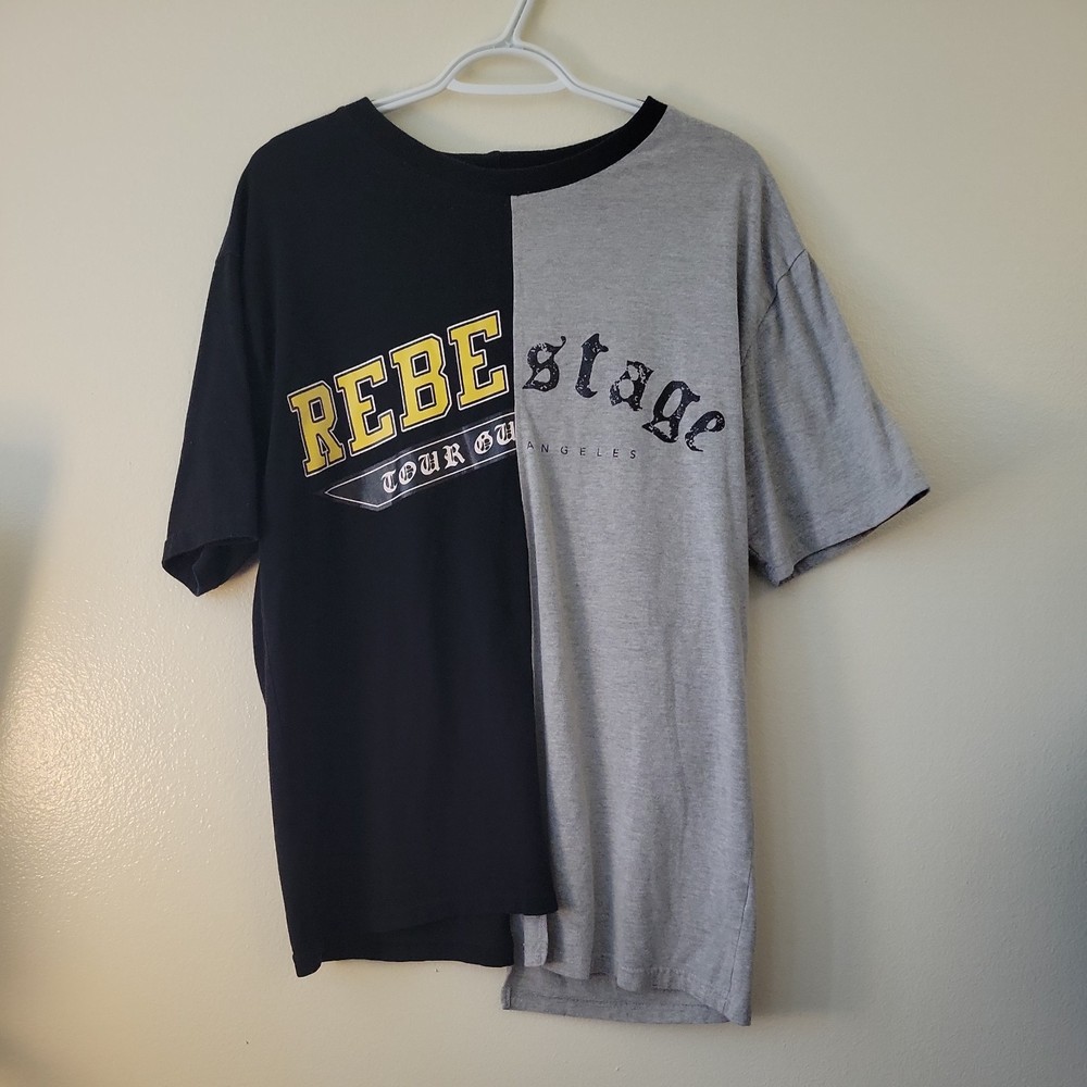 Forever 21 Gray and Black Colorblock Mens Small Shirt Graphic Asymmetrical Tee