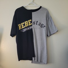Forever 21 Gray and Black Colorblock Mens Small Shirt Graphic Asymmetrical Tee
