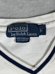Vintage Polo Ralph Lauren Men’s Large White V Neck Pique Tee Pony Logo Preppy