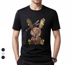 Fashion Trend Rabbit Hot Diamonds Rhinestones Black Summer Luxury Men T-Shirt