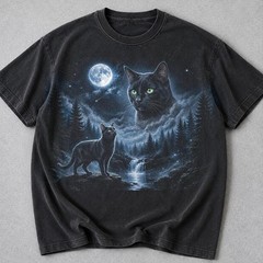 Black Cat Moon Shirt Funny Halloween Cat Graphic Tee Unisex