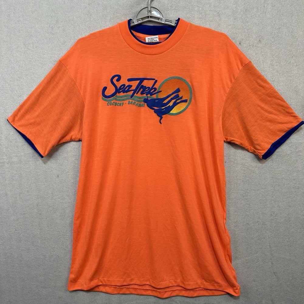 Vintage Sea Trek Royal Caribbean Tshirt Puffy Words Neon Orange One Size Fit All
