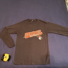 Jerzees Dri-Power Men’s S Brown Long Sleeve Graphic Logo Crew Neck T-Shirt