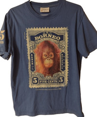 Orangutan Ape Monkey Primate Malaysia North Borneo Stamp Blue T-Shirt Medium