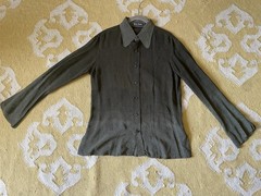 Henry Duarte Olive Ombre Paisley Shirt Pearl Butts Bell Sleeves Y2K 2000sUSA M