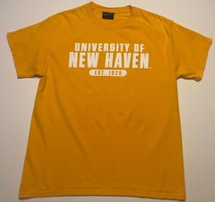 vtg University of New Haven Graphic Tee T-Shirt Sz L MV SPORT Gold Spellout