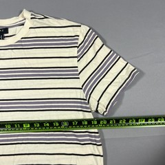 Forever 21 T Shirt Men Medium Beige Purple Striped Cotton Straight Hem Crew Neck
