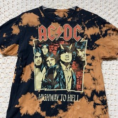 AC/DC Highway To Hell T-Shirt Mens Sz L Black Orange Tie Dye Band Tee 100%Cotton