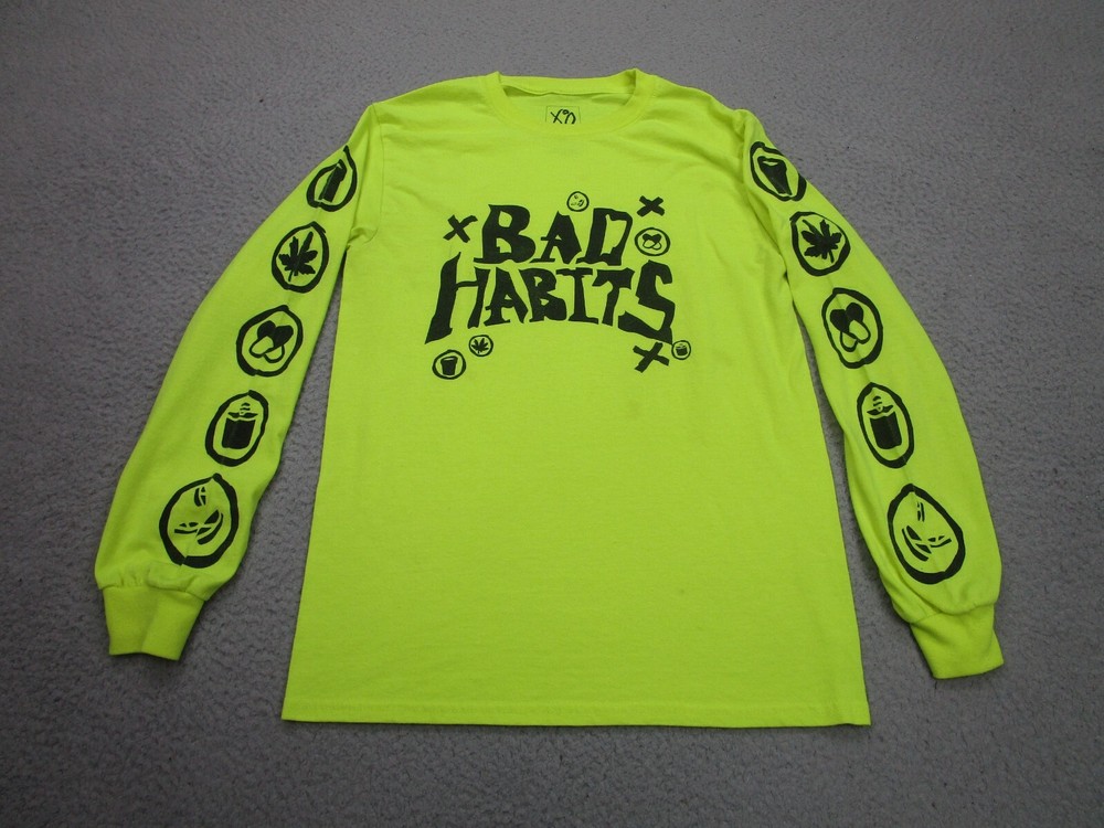 The Weeknd Shirt Mens S Yellow Neon Black Bad Habits XO Tour Concert Long Sleeve