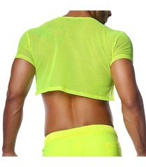 TOF PARIS Crop Top Very Soft Round Collared Shirt Neon Yellow 19