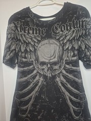 Xtreme Couture Graphic T-Shirt Black Skull Wings Size Large