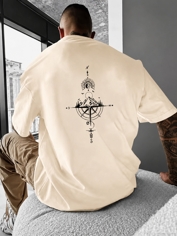 Men’s Y2K Streetwear Oversized Cotton T-Shirt Vintage Compass Graphic Summer Tee