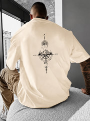 Men’s Y2K Streetwear Oversized Cotton T-Shirt Vintage Compass Graphic Summer Tee