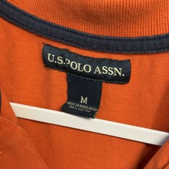 US Polo Assn Collared Short Mens M 21.5×25 Orange Big Horse USPA