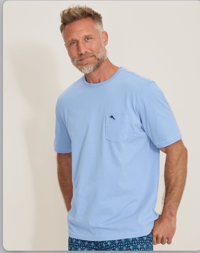 Men’s size XL Tommy Bahama Blue Graphic Pocket T-Shirt Beach Summer Cotton Cool