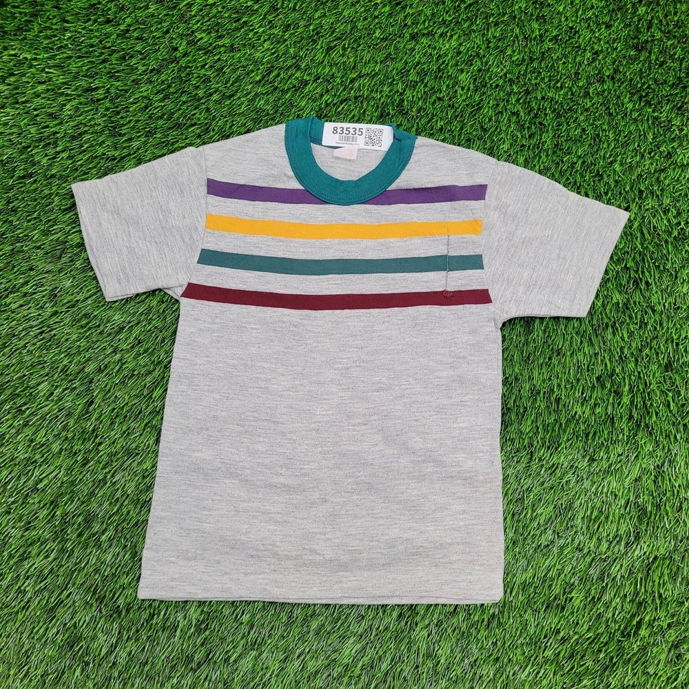 Vintage 80s MOD Stripes Blank Shirt Teens XS 12×19 Gray USA