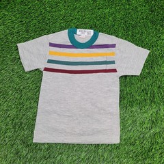 Vintage 80s MOD Stripes Blank Shirt Teens XS 12×19 Gray USA