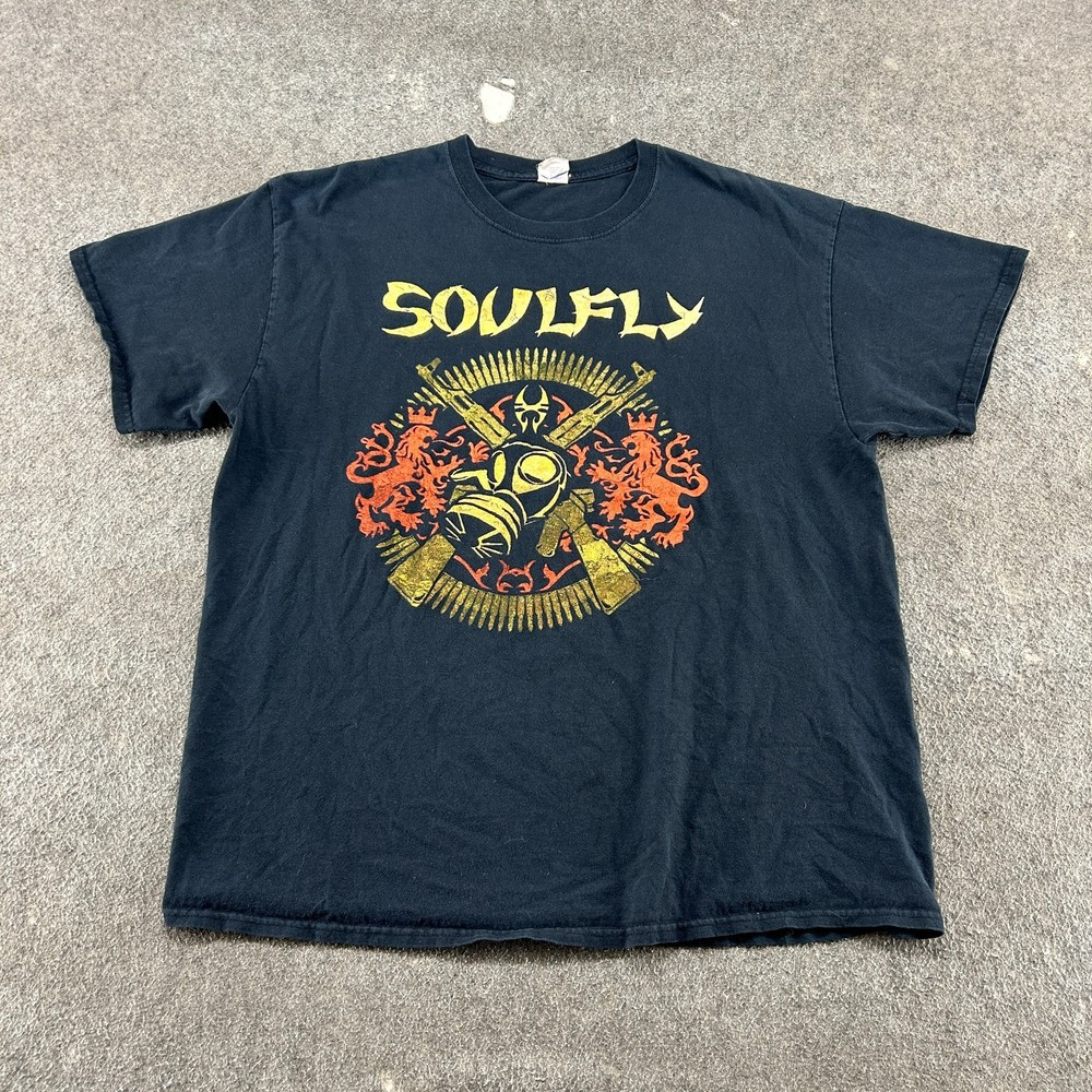 VINTAGE Soulfly Shirt Mens XL Black Live Life Hard Guns Grenade Groove Metal Y2K