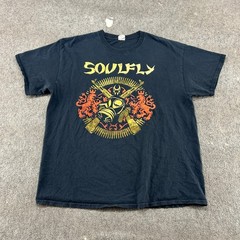 VINTAGE Soulfly Shirt Mens XL Black Live Life Hard Guns Grenade Groove Metal Y2K