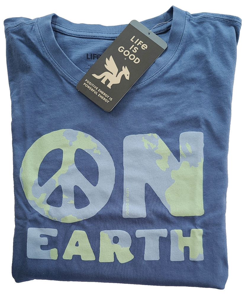 LIFE IS GOOD SS Shirt Crusher Tee PEACE ON EARTH Sign Globe Chest52in Mens XL