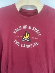 Life Is Good Mens XL Long Sleeved Crusher Shirt Smell The Campfire Deep Red