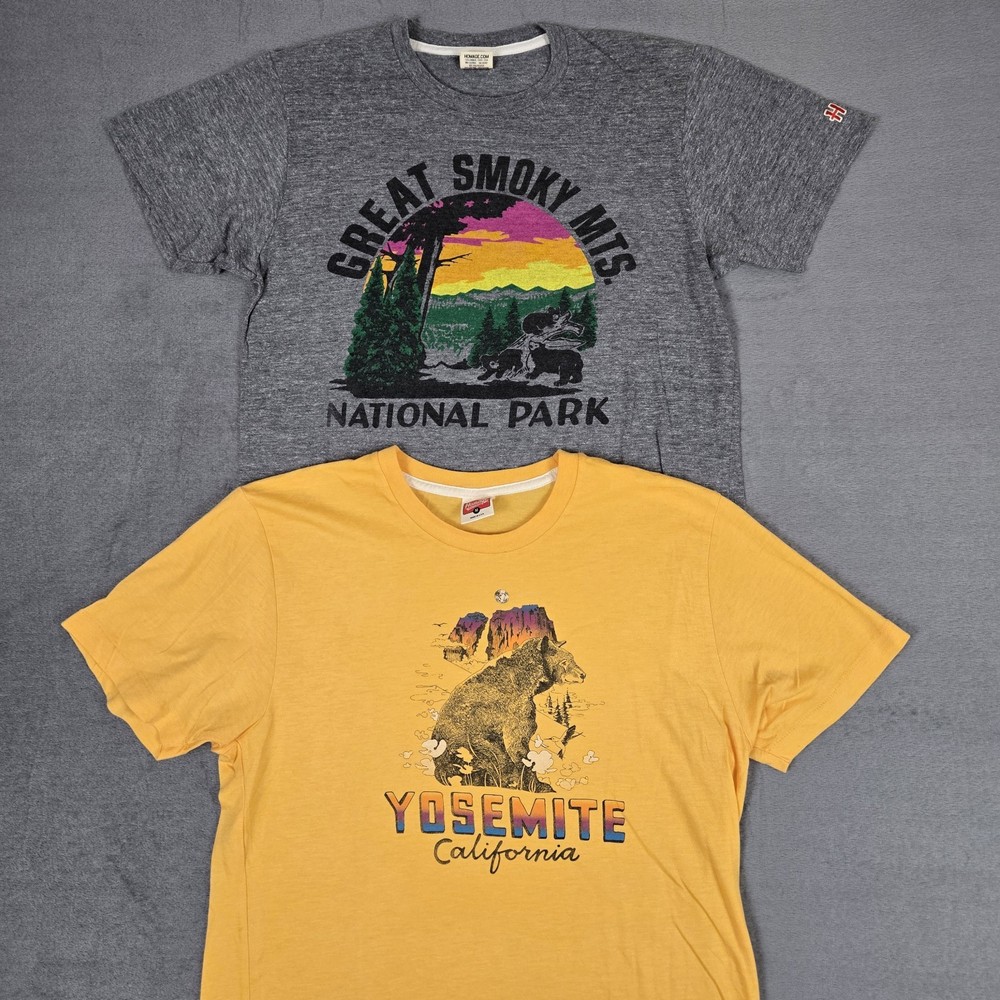 Homage National Park T Shirt Lot Of 2 Mens Medium Yosemite Great Smoky USA Made