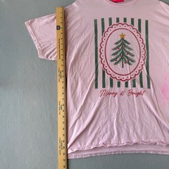 Super Mrkt Merry & Bright Christmas Tree Graphic Tee Pink Unisex Size M/L Fair