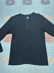 Fruit of the loom waffle knit thermal shirt Henley black goth base layer soft XL