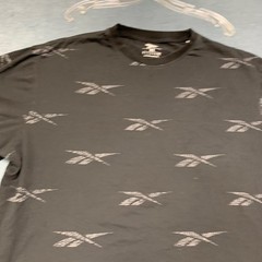 Reebok T Shirt Mens XL Black Allover Logo Graphic Casual Crew Neck Short Sleeve