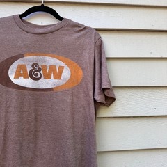 Tee Luv AW Root Beer Graphic T-Shirt Mens Medium Heather Brown Vintage Style NEW
