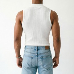 Men’s Casual Sleeveless Ribbed Tank Top Vest with Half Turtleneck Design