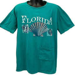Vintage Florida Beach T Shirt Mens OSFM XXL 2XL Green 90s Seashells Pocket USA