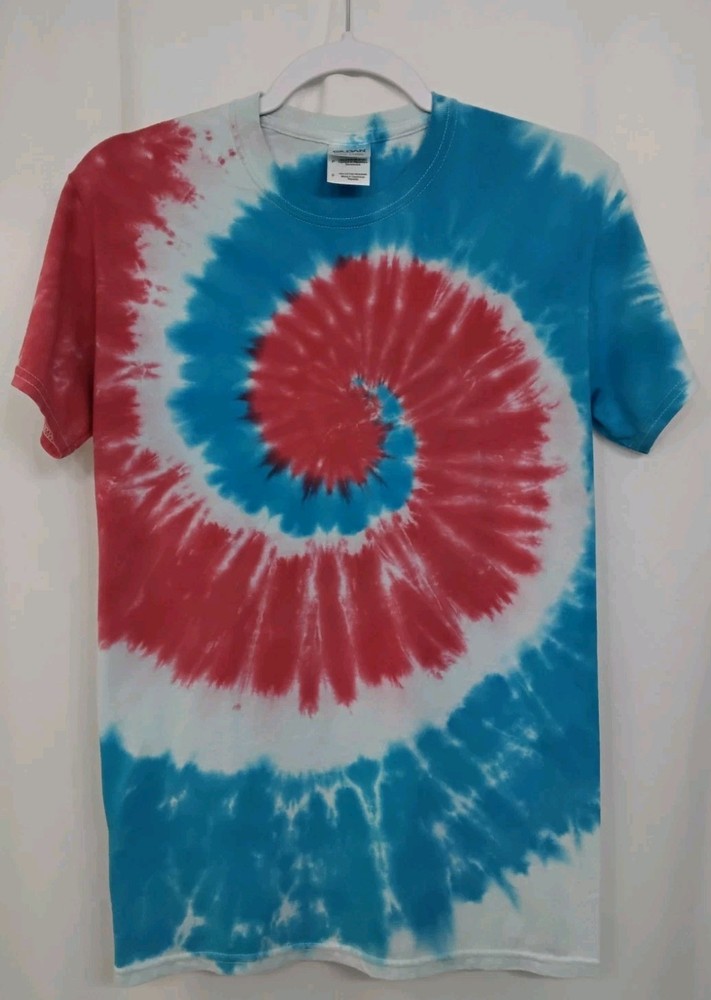 New Tie Dye Mens Small T-Shirt Red Blue Multicolor Summer Swirl Spiral