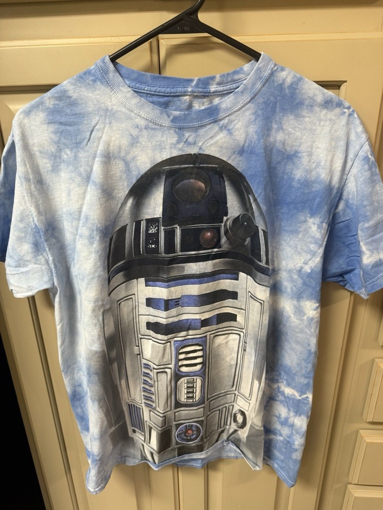 Star Wars Fifth Sun R2D2 Tie Dye Blue White Tshirt Fair Condition Size M
