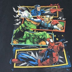 Vintage 20s Mad Engine Marvel Thor Hulk Spider-Man Captain A T-shirt Size Large