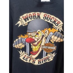 Harley-Davidson Mens 2XL Black Work Sucks Let’s Ride Clown Graphic TShirt Philly