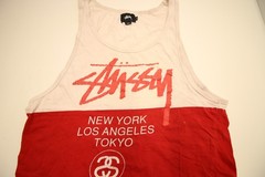 Stussy World Tour Tank Top T-Shirt M 40″ Chest READ Bleached Spots Hole Cracking