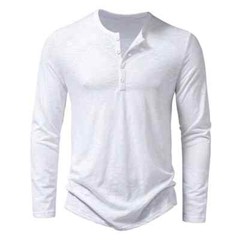 Men’s Shirt Cotton Henley Neck T-Shirts Long Sleeve Casual Button Plain 25% OFF