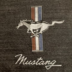 Ford Mustang T-shirt Mens LARGE Pony Stripes Logo Classic Retro Racing Gray EUC