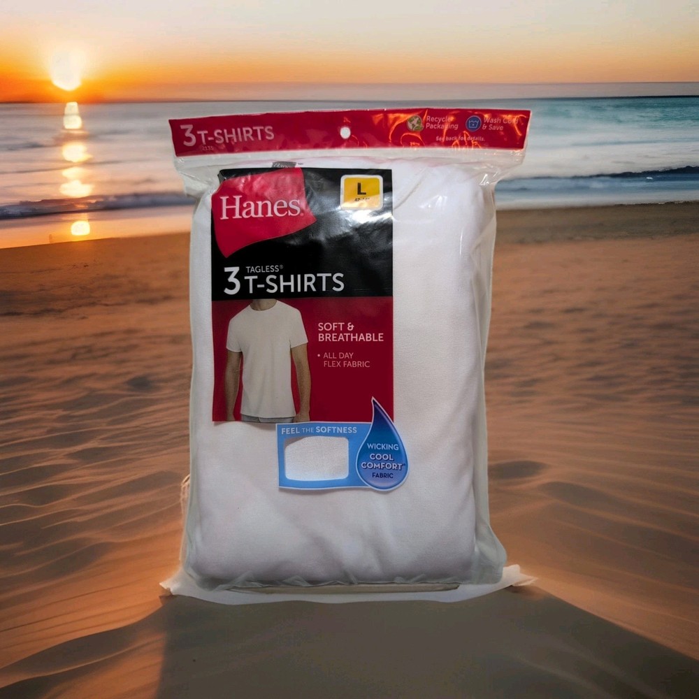 Hanes Men’s ComfortSoft 3 Pack Crew Neck, Tagless T-Shirts – White, Large 42-44