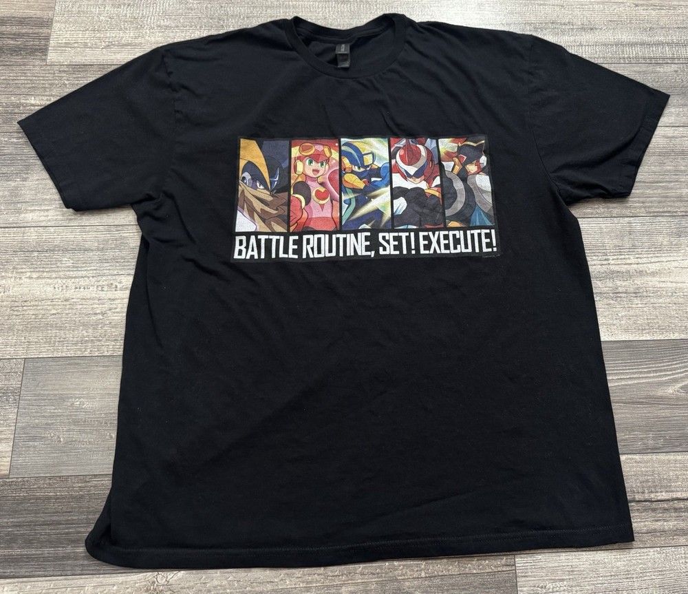 Mega Man Battle Routine Shirt Mens 2XL Video Game Tee Capcom Black Short Sleeve