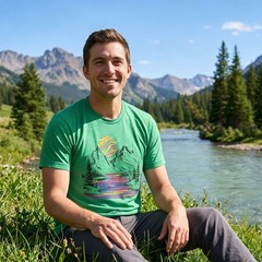 Mens Funny T Shirts Rainbow River Cool Nature Graphic Tee for Men
