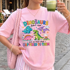 Dinosaurs Didn’t Read Shirt Funny Dinosaur Book Lover Librarian Teacher Kids Tee