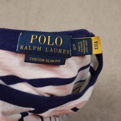 Polo Ralph Lauren Shirt Mens XL White Navy Striped Custom Slim Fit Tee Logo
