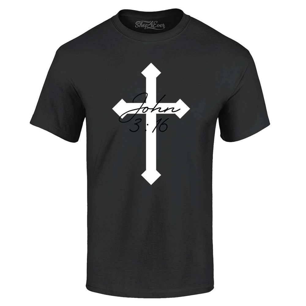 John 3:16 Bible Verse Script Cross T-shirt Religious Shirts