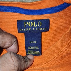 Polo Ralph Lauren Shirt Mens Large Orange Thermal Waffle Knit Long Sleeve Top