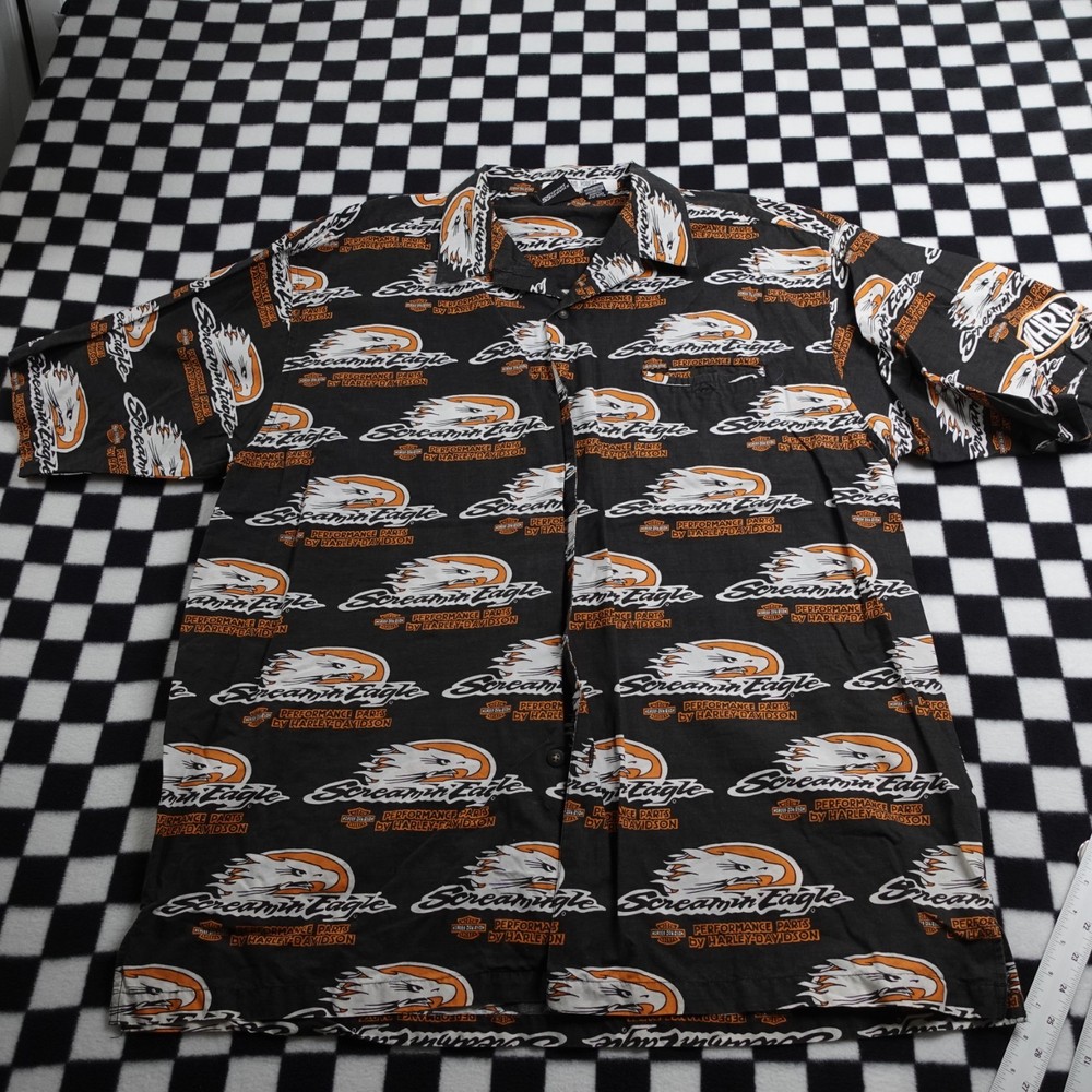 Vintage Harley Davison biker Hawaiian style all over print button up Shirt XXL